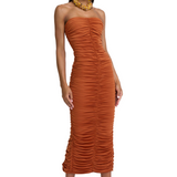 Gloria Gathered Strapless Midi Dress