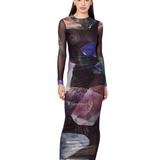 Gemstone Long Sleeve Mesh Maxi Dress