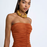 Gloria Gathered Strapless Midi Dress