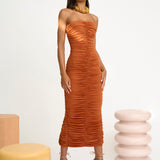 Gloria Gathered Strapless Midi Dress