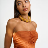 Gloria Gathered Strapless Midi Dress