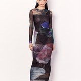 Gemstone Long Sleeve Mesh Maxi Dress