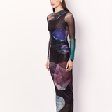 Gemstone Long Sleeve Mesh Maxi Dress