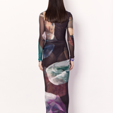 Gemstone Long Sleeve Mesh Maxi Dress