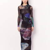Gemstone Long Sleeve Mesh Maxi Dress